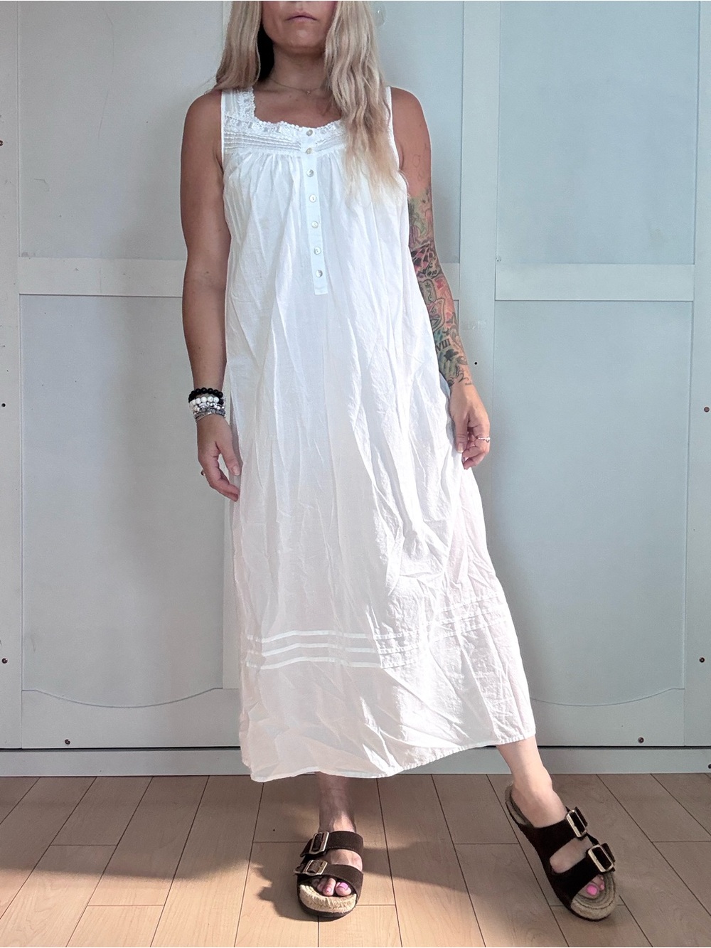 Eileen West White Maxi Cotton Nightgown Dress Dôen Style